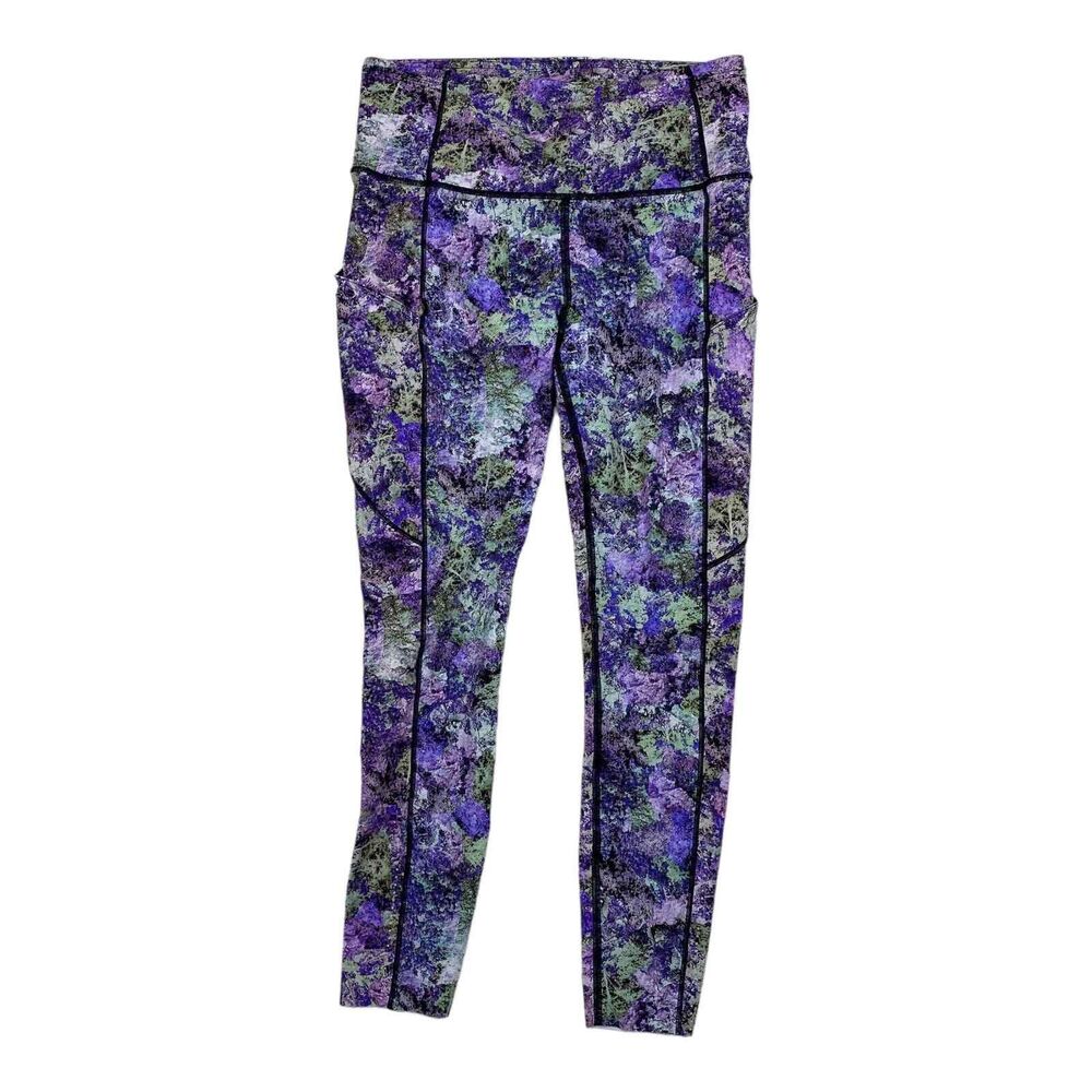 Lululemon Purple Green kaleidoscope print side pockets High-Rise Legging women 8